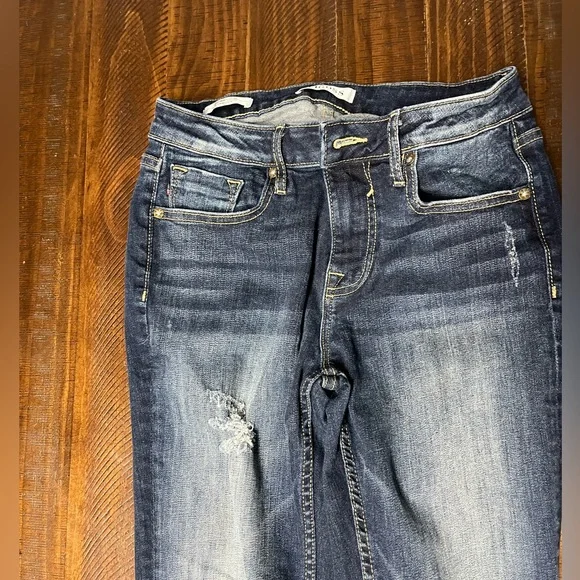 Vigoss Thompson Tomboy Fit Ankle Denim Jeans Low Waist Rise Distressed Dark Wash - Picture 7 of 13